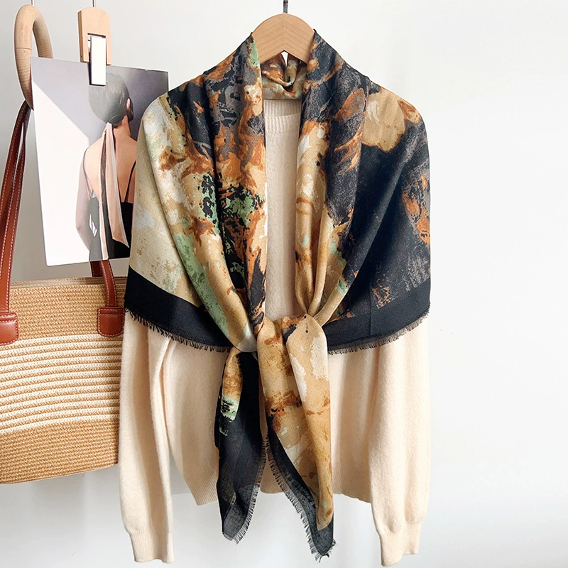 Cotton Linen Printed Wrap Shawl
