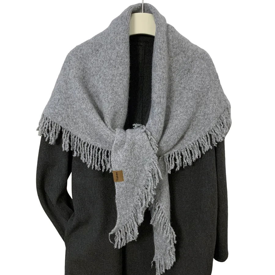 Knitted Wool Fringed Triangle Scarf view 5