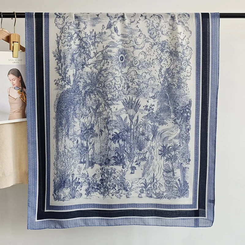 Blue Porcelain Print Shawl