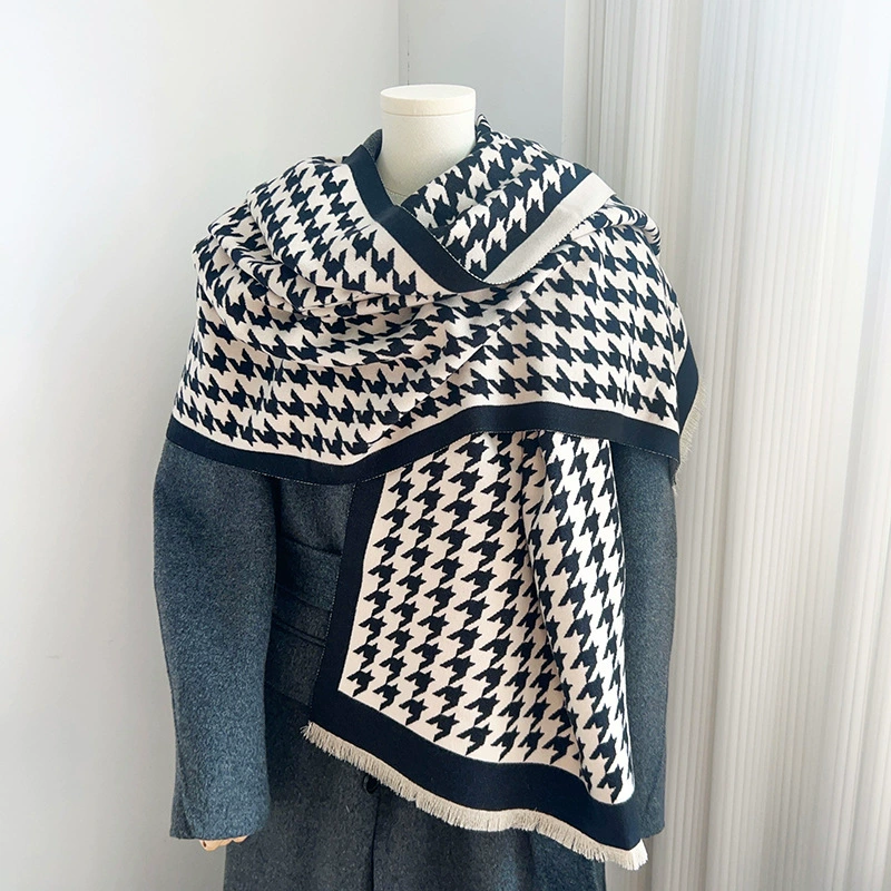 Black Houndstooth Knit Scarf