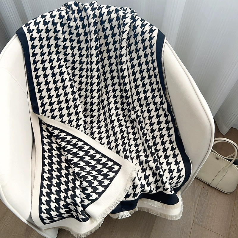 Black Houndstooth Knit Scarf view 2