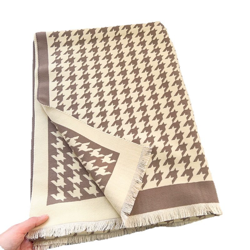 Black Houndstooth Knit Scarf