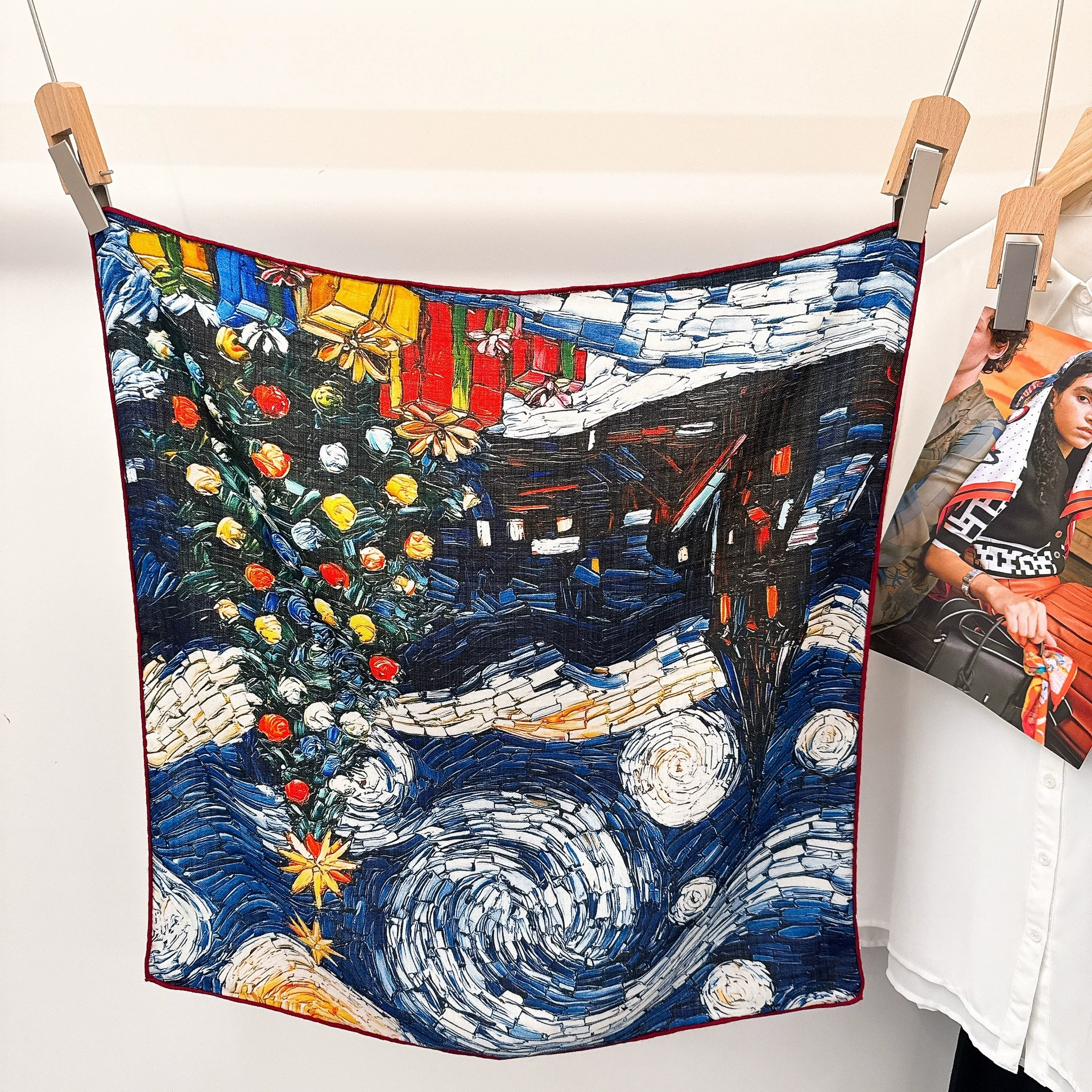Silk Wool Christmas Bear Square Scarf 65cm view 3
