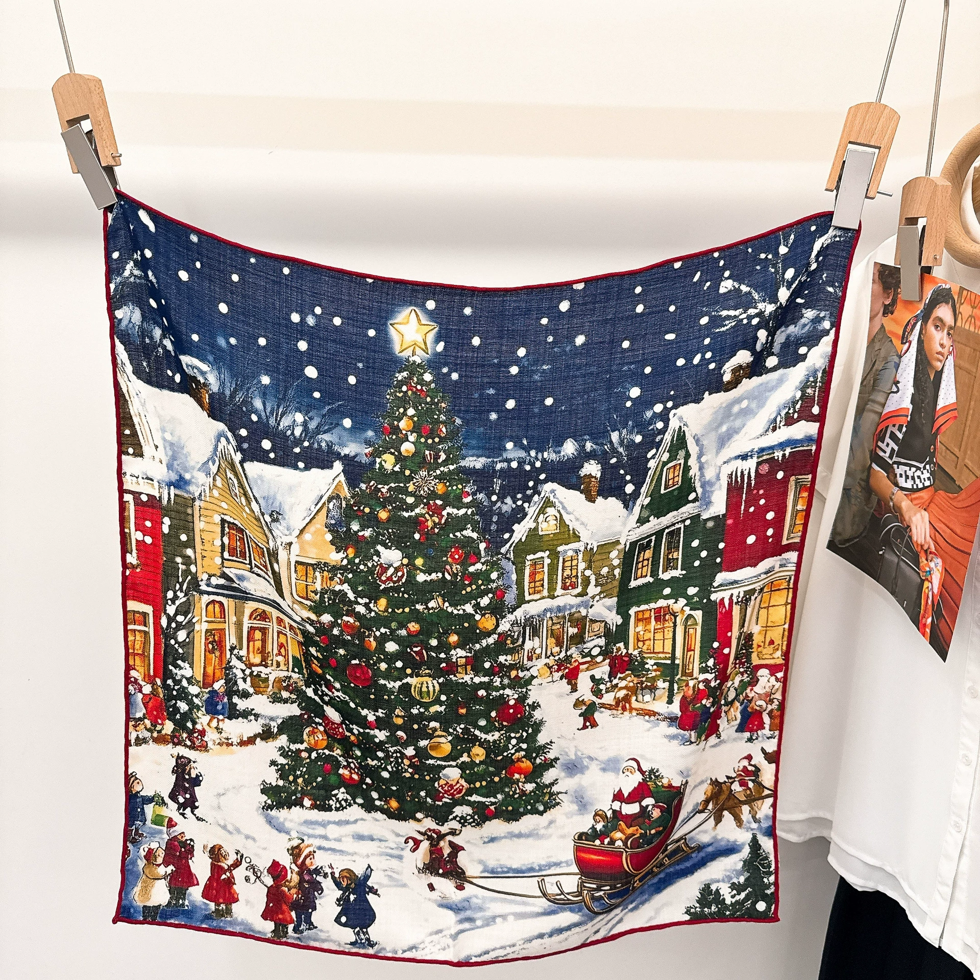 Silk Wool Christmas Bear Square Scarf 65cm view 4