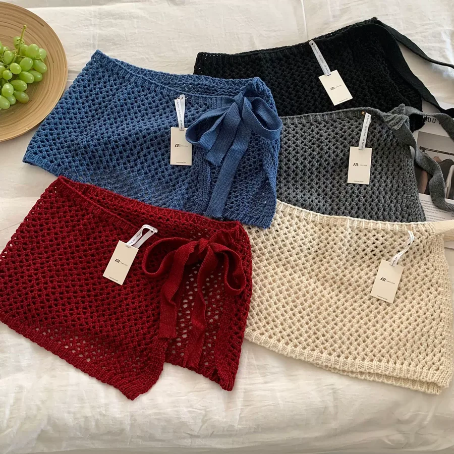 Knitted Striped Wrap Skirt