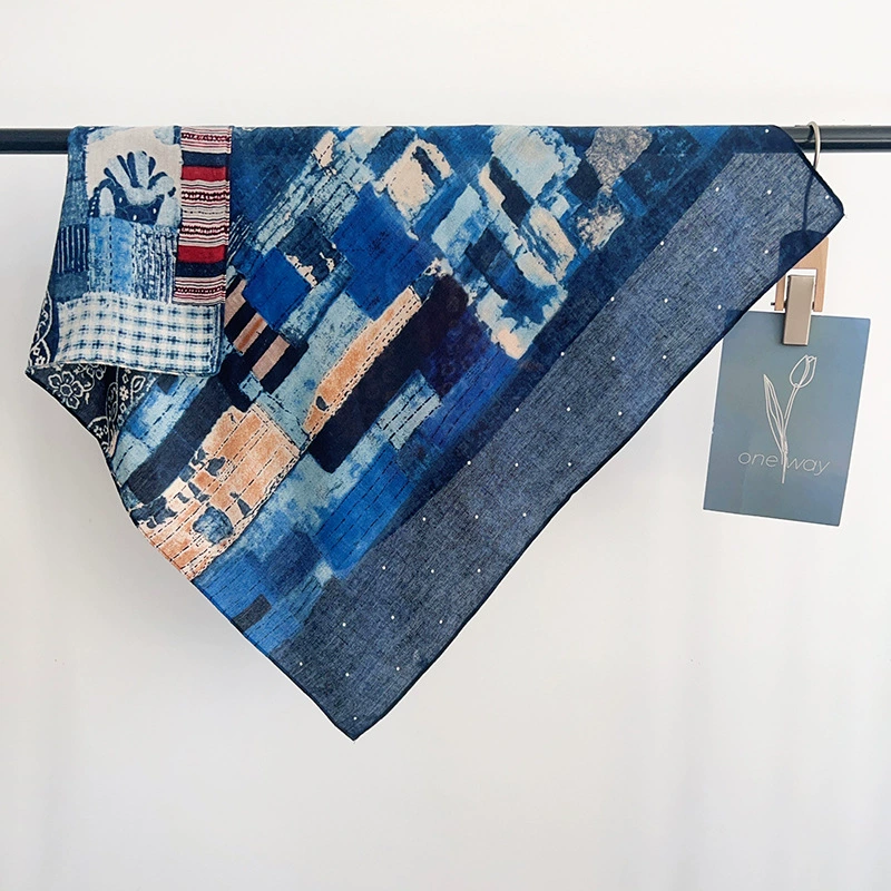 Blue Patchwork Small Square Scarf