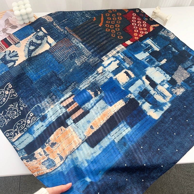 Blue Patchwork Small Square Scarf view 3