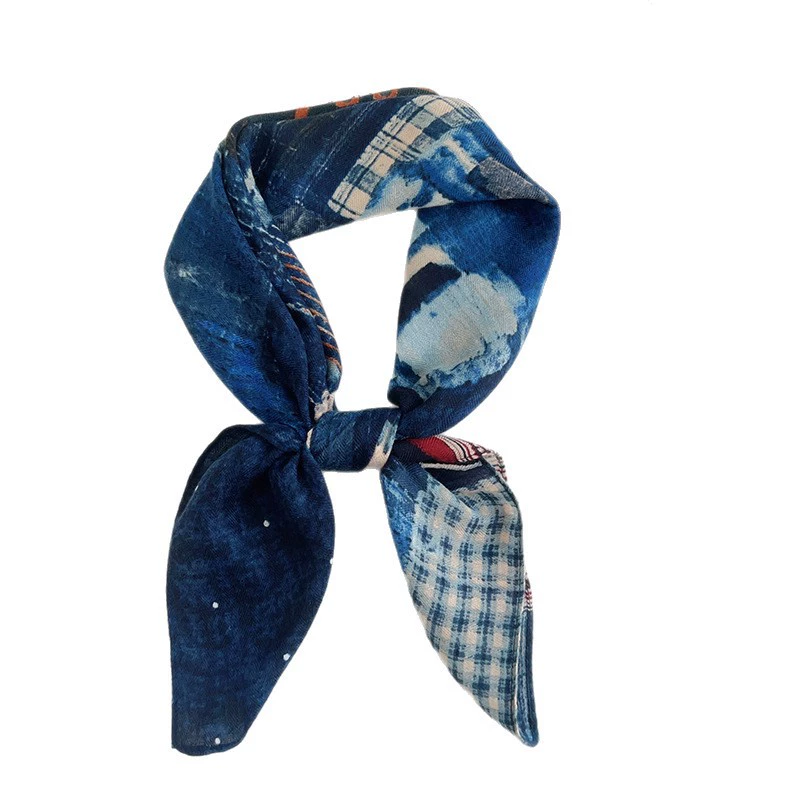 Blue Patchwork Small Square Scarf view 4