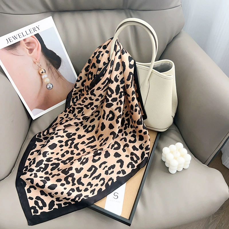 Leopard Print Square Scarf with Hair Tie