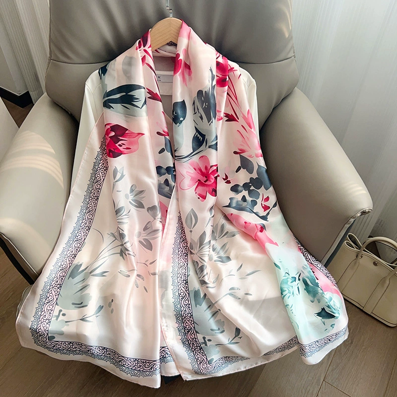 Floral Print Satin Long Scarf