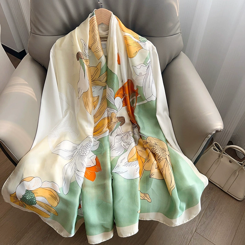 Magnolia Print Satin Long Scarf