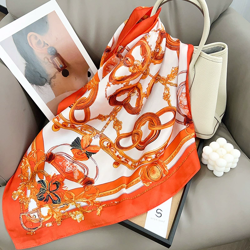 Polyester Square Scarf with Chain Print view 2