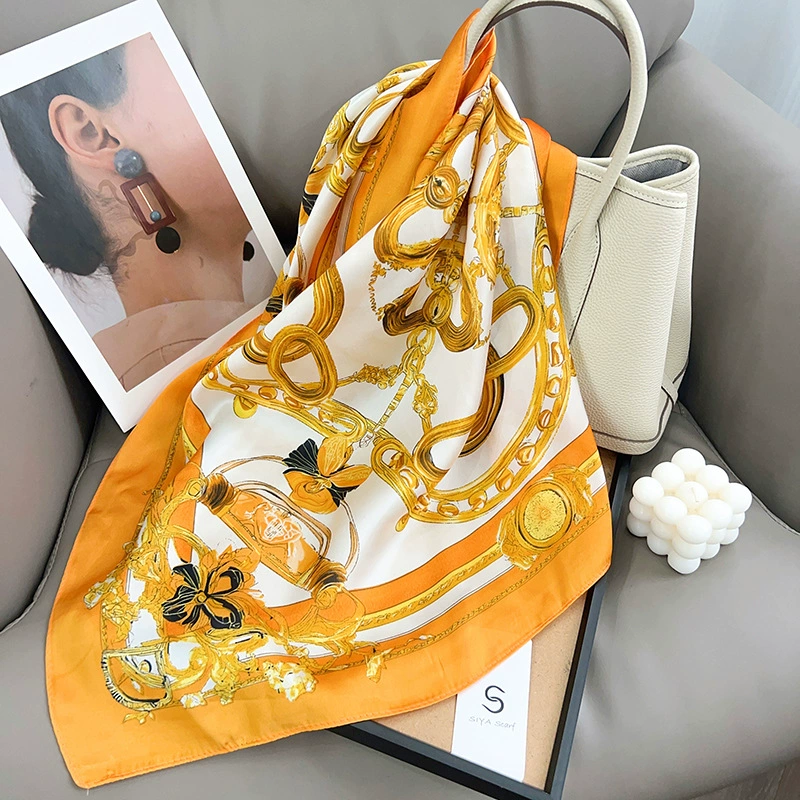 Polyester Square Scarf with Chain Print view 3