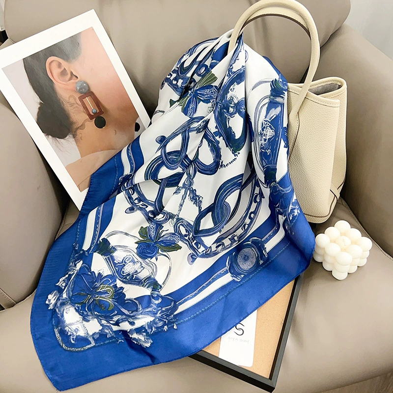 Polyester Square Scarf with Chain Print view 6