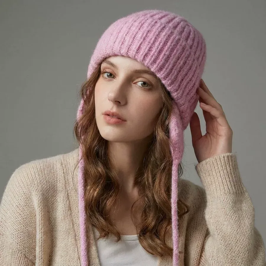 Wool Blend Knit Beanie Hat view 3