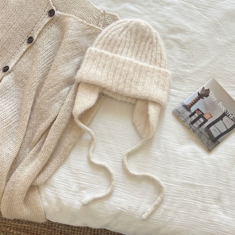 Wool Blend Knit Beanie Hat view 8