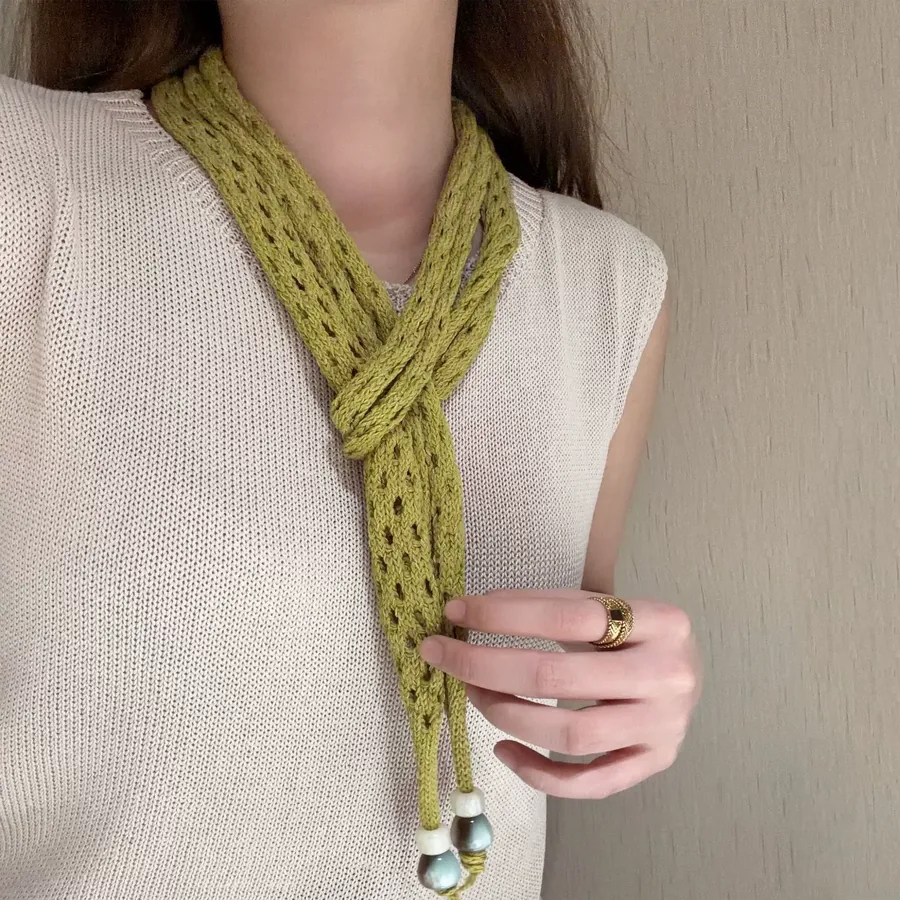 Knitted Beaded Narrow Scarf view 3