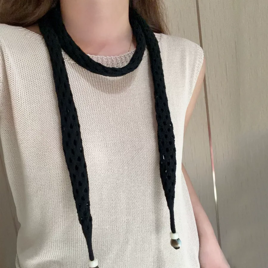 Knitted Beaded Narrow Scarf view 6