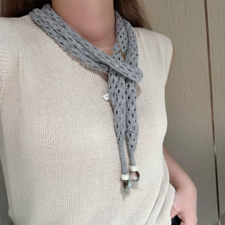 Knitted Beaded Narrow Scarf view 8