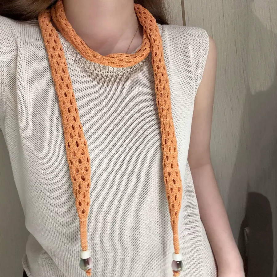 Knitted Beaded Narrow Scarf view 9