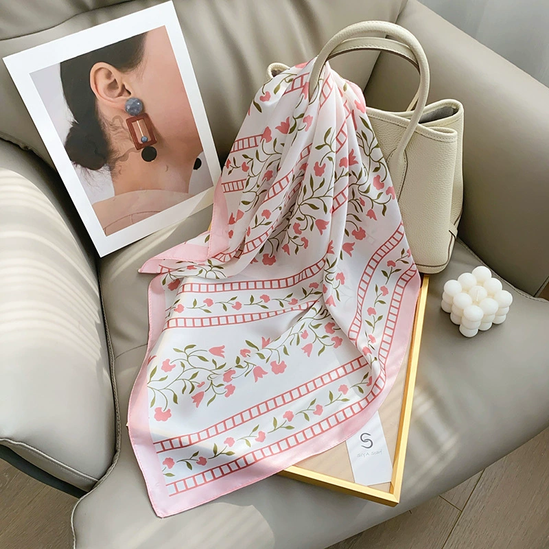 Floral Print Polyester Square Scarf