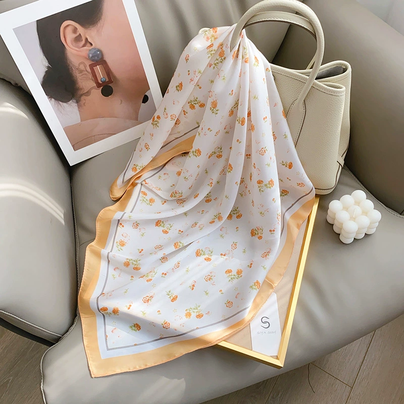 Floral Print Polyester Square Scarf