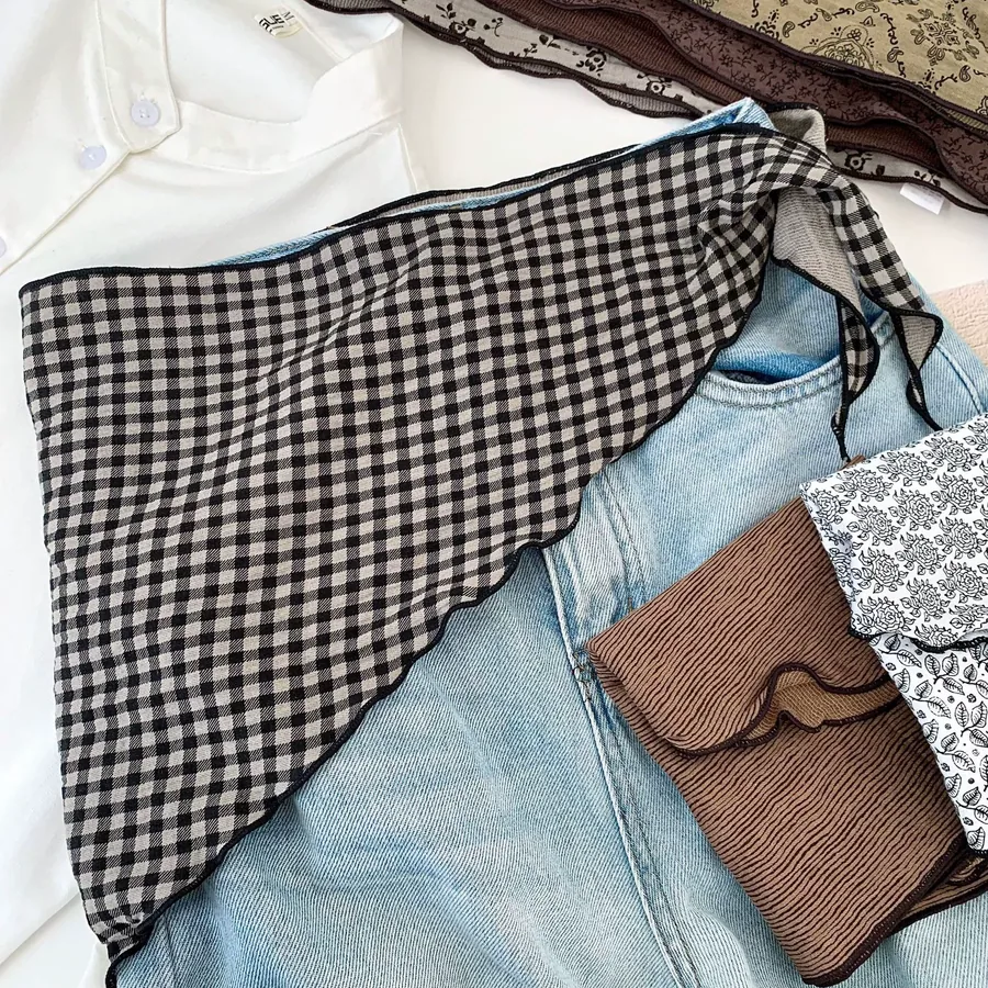 Cotton Check Triangle Scarf view 3