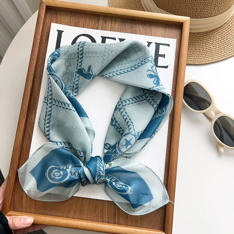 Sheer Polyester Square Scarf with Chain Print