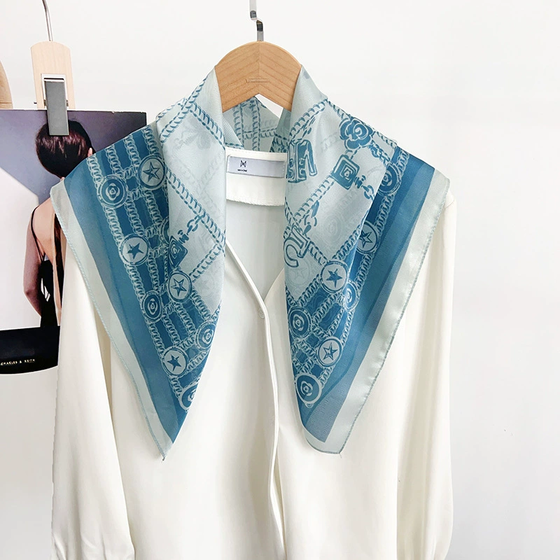 Sheer Polyester Square Scarf with Chain Print view 3