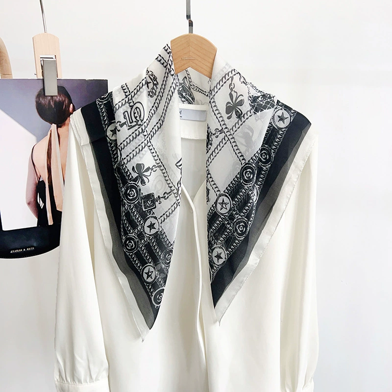 Sheer Polyester Square Scarf with Chain Print view 4