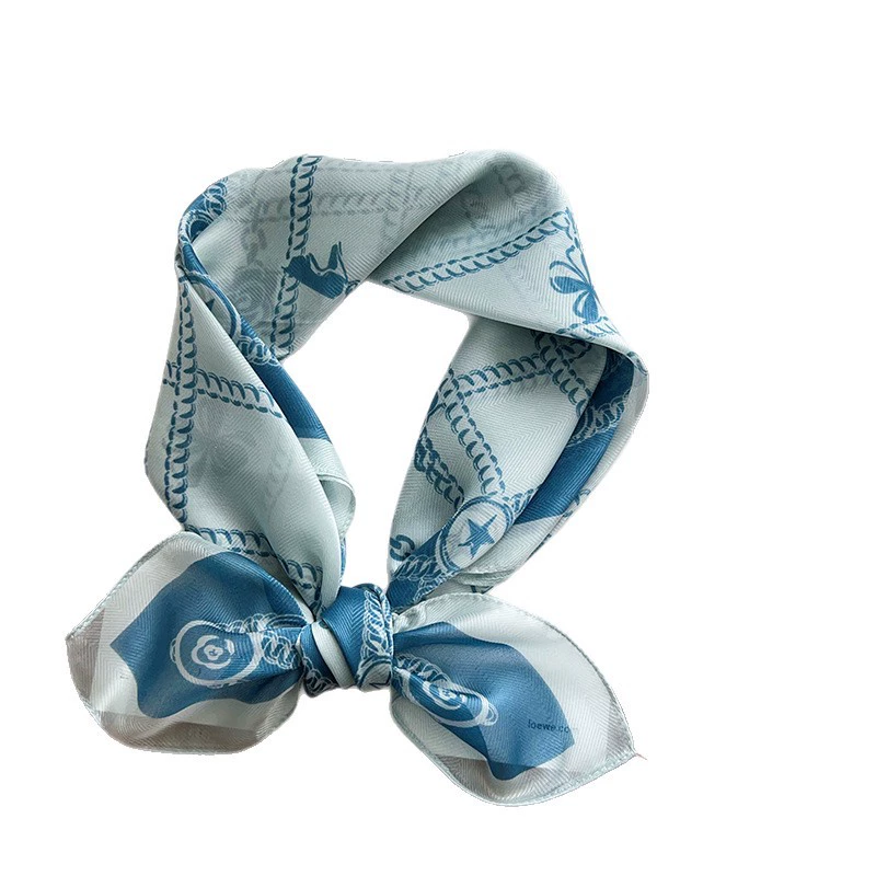 Sheer Polyester Square Scarf with Chain Print view 5
