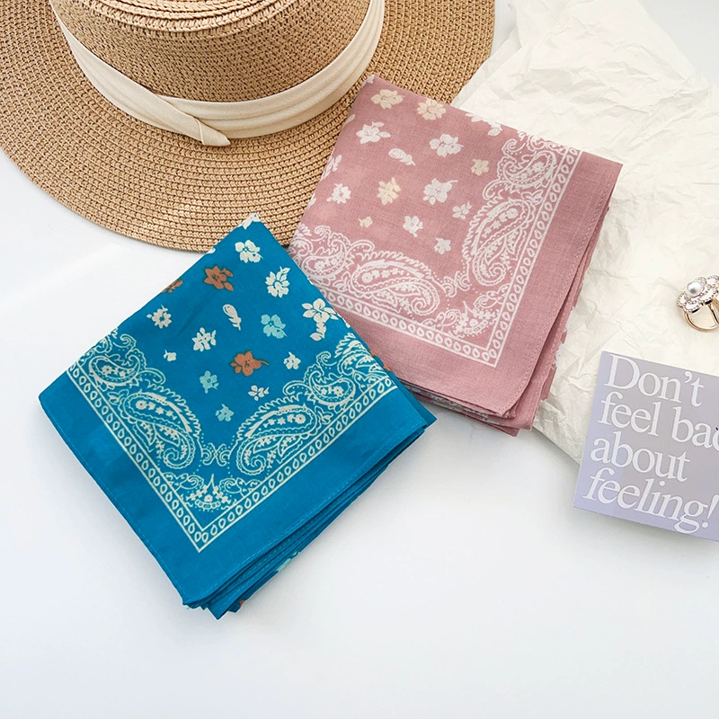 Cotton Floral Print Square Scarf