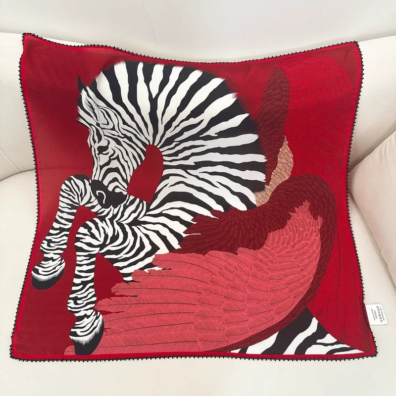 Mulberry Silk Square Scarf with Lace Trim