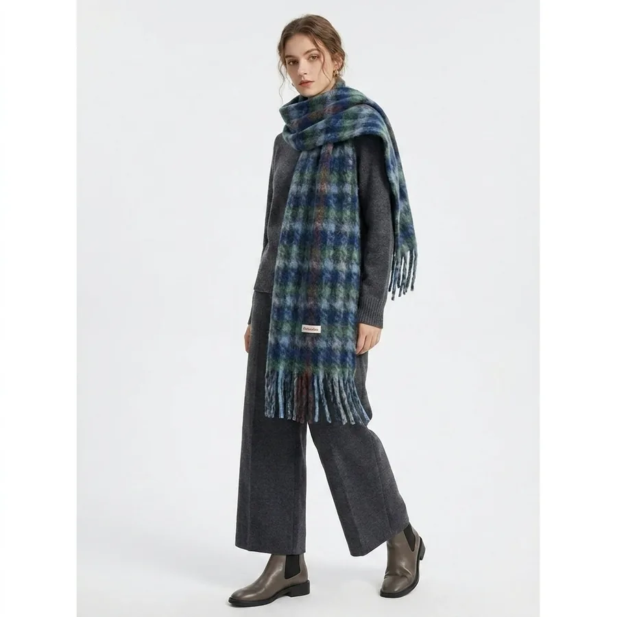 Wool Blend Plaid Shawl Scarf