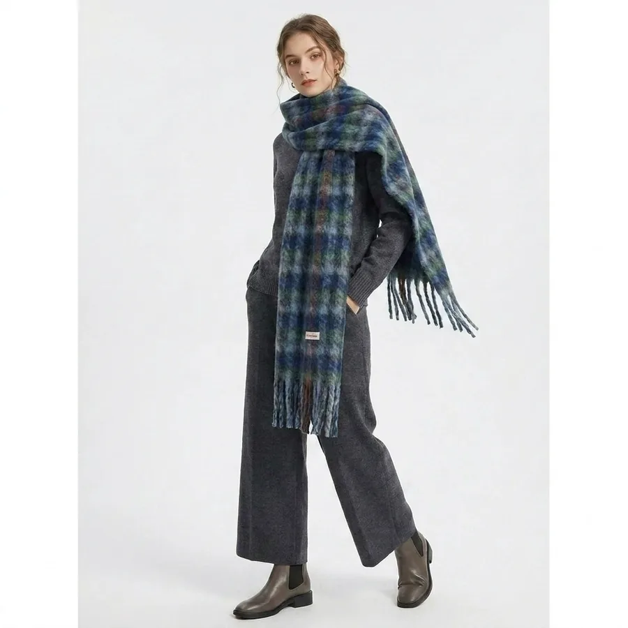 Wool Blend Plaid Shawl Scarf view 3