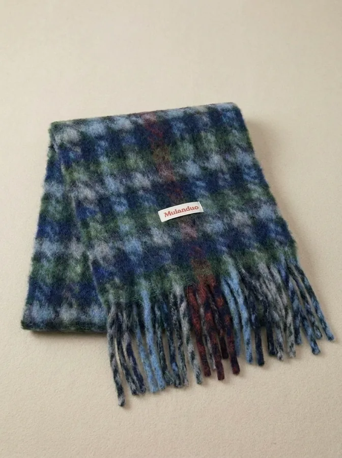 Wool Blend Plaid Shawl Scarf view 7