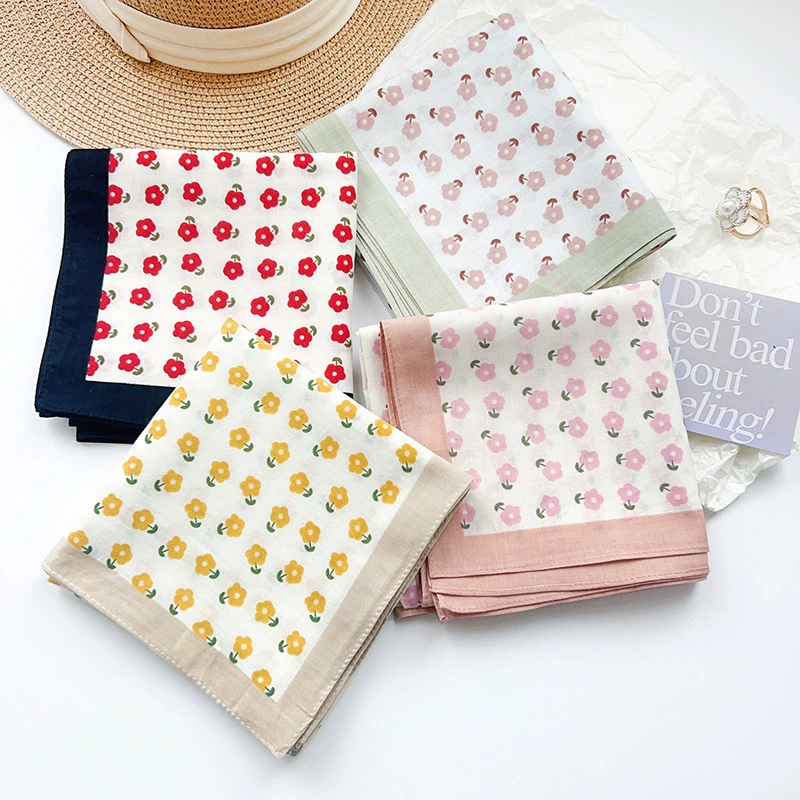 Cotton Floral Print Square Scarf