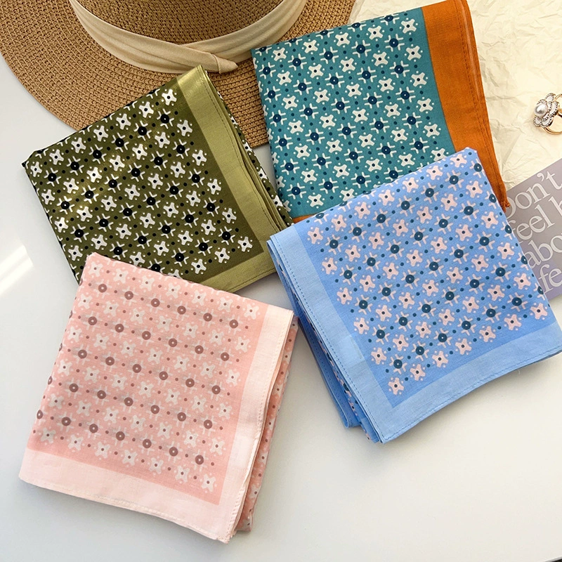 Cotton Floral Print Square Scarf