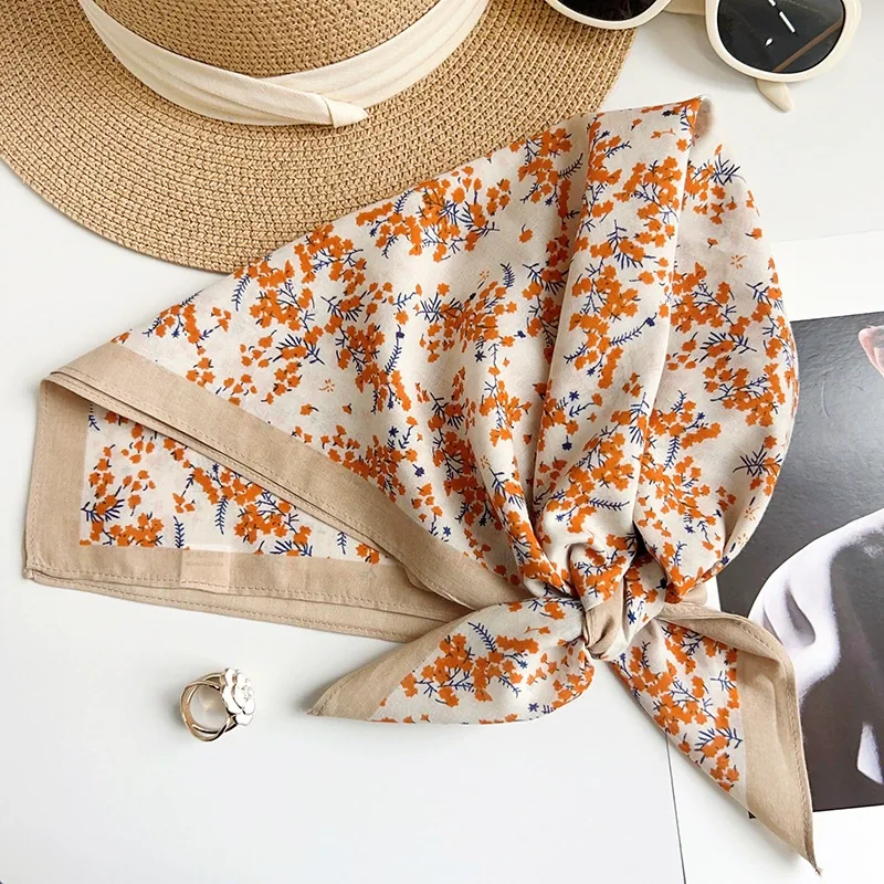 Cotton Floral Print Square Scarf