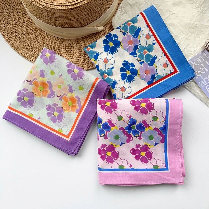 Cotton Floral Print Square Scarf
