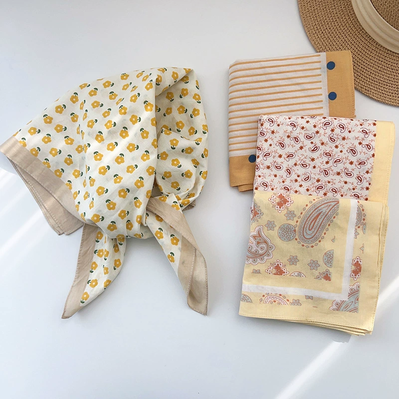 Cotton Floral Print Square Scarf