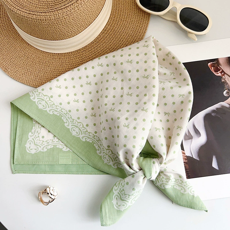 Cotton Polka Dot Square Scarf with Bow
