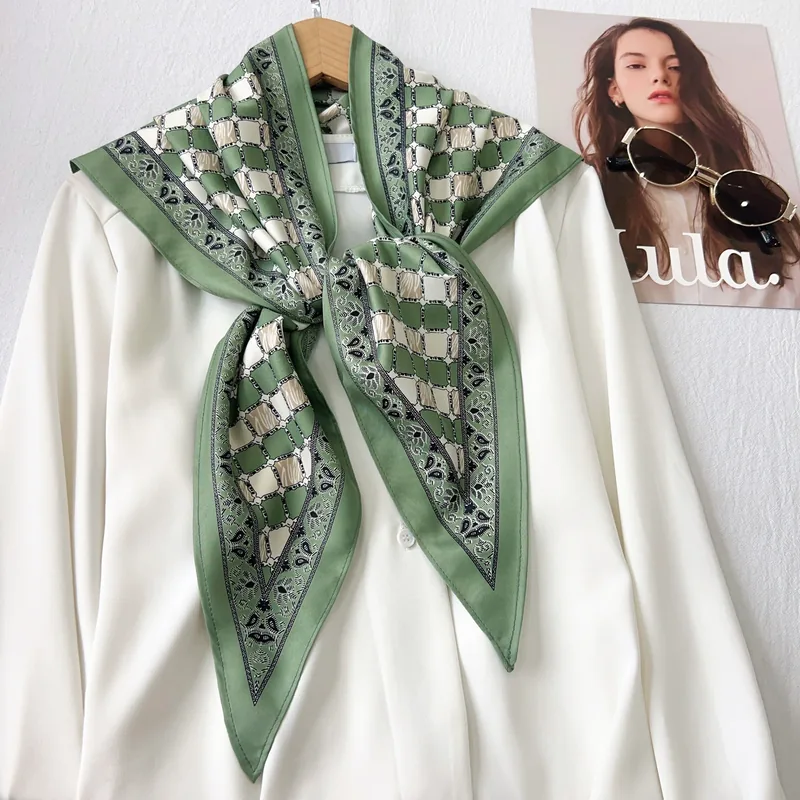 Silk-like Plaid Triangle Scarf