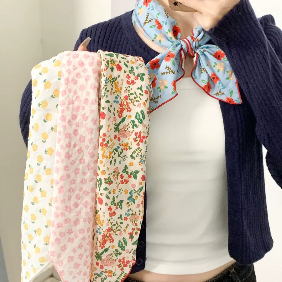 Cotton Floral Square Scarf