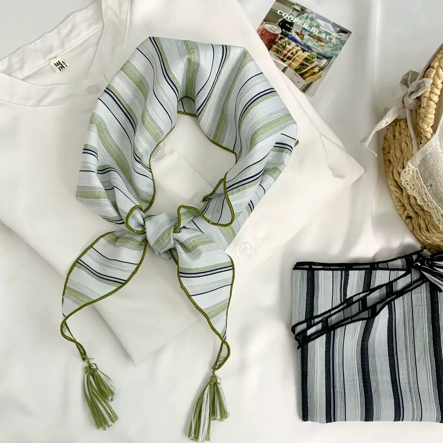Cotton Stripe Triangle Scarf