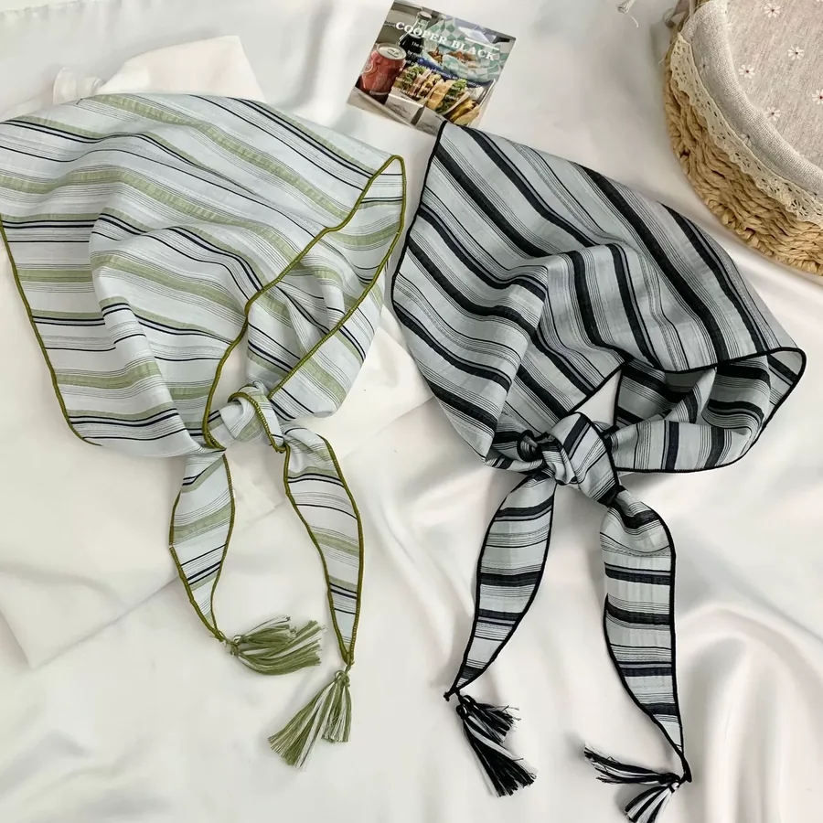 Cotton Stripe Triangle Scarf view 4