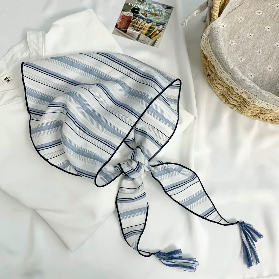 Cotton Stripe Triangle Scarf view 7