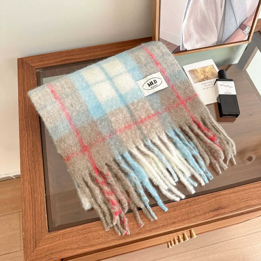 Plaid Wool Blend Scarf view 6
