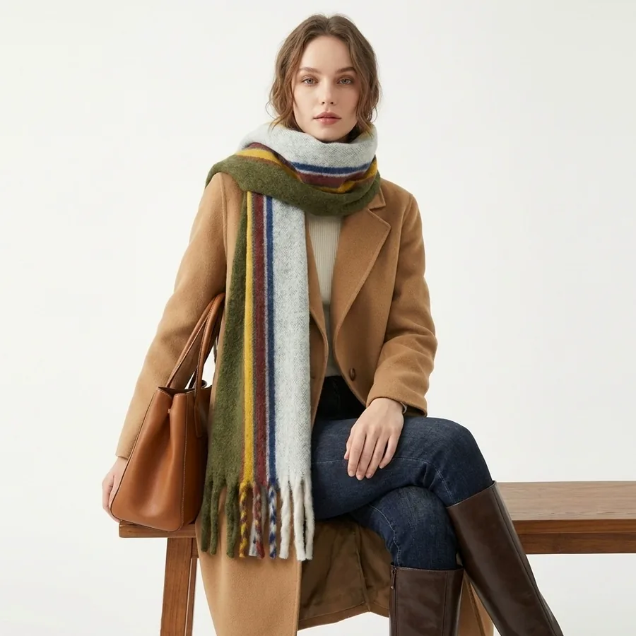 Vintage Plaid Wool Scarf view 3
