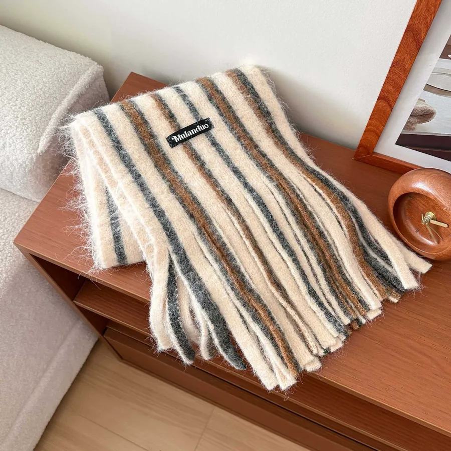 Wool Blend Striped Scarf view 10